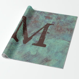 Papier Cadeau Monogramme Turquoise Cuivre Rustique Texture Grung