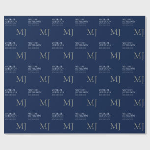 Papier Cadeau Monogramme uni bleu foncé tendance affaires