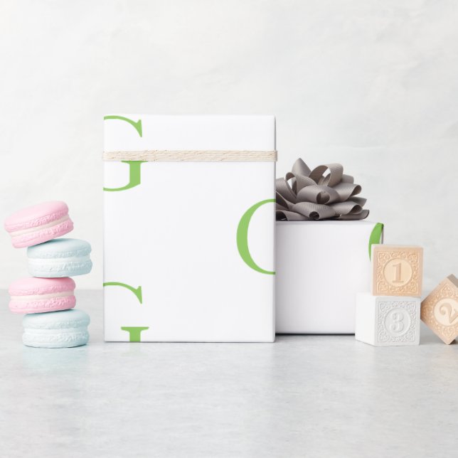 Papier Cadeau Monogramme Vert Citron et Blanc (Baby Shower)