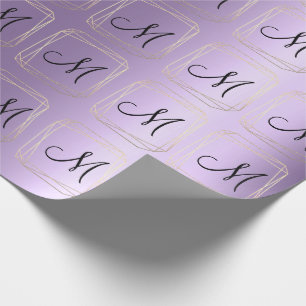 Papier Cadeau Monogramme Violet Lavande Métal Or Diamant Cadre