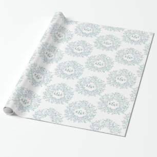 Papier Cadeau Monographie de la feuille verte dessin en blanc