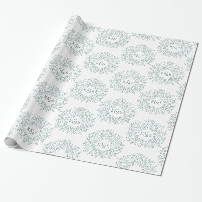 Papier Cadeau Monographie de la feuille verte dessin en blanc (Déroulé)