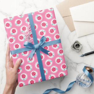 Papier Cadeau Monographie de motifs de framboise rose mignonne