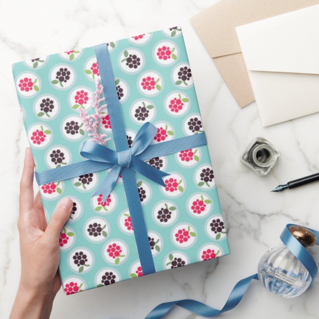 Papier Cadeau Monographie de motifs de framboise turquoise et mi (Cadeaux)