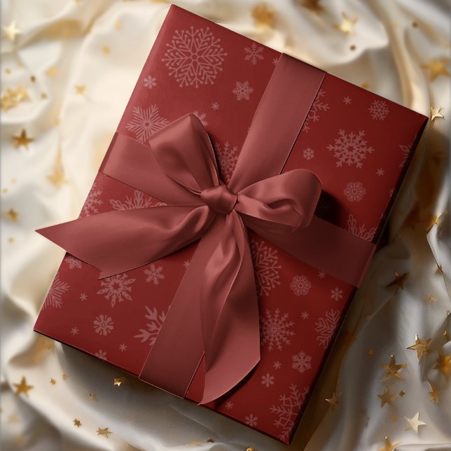 Papier Cadeau Monotone Hiver Flocon de neige Crimson rouge (Créateur téléchargé)