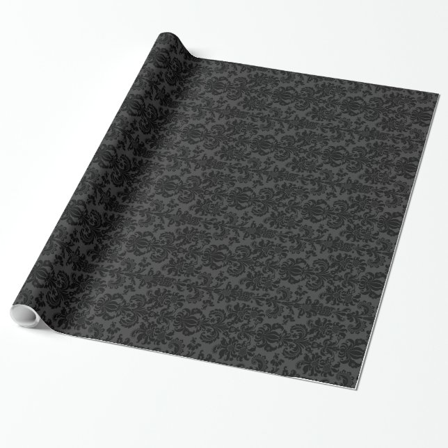 Papier Cadeau Monotones gris noir et foncé Damas florales (Déroulé)