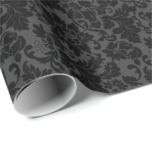 Papier Cadeau Monotones noir et gris Motif de Damas florales