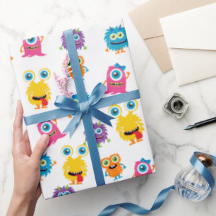 Papier Cadeau Monster Thème Anniversaire Fête Papier d'enveloppe