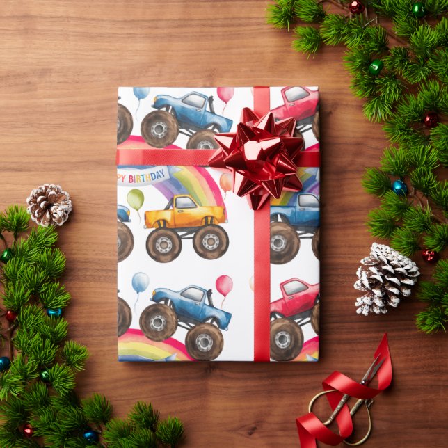 Papier Cadeau Monster Truck Rainbow Boy Anniversaire Bash (Cadeau de vacances)