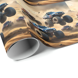 Papier Cadeau Monster Trucks Courant Dans Le Désert,