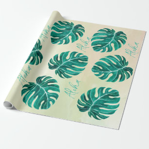 Papier Cadeau Monstère tropicale émeraude palmier vert feuille a