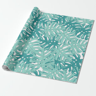 Papier Cadeau Monstère tropicale Laisser bleu et blanc Aquarelle
