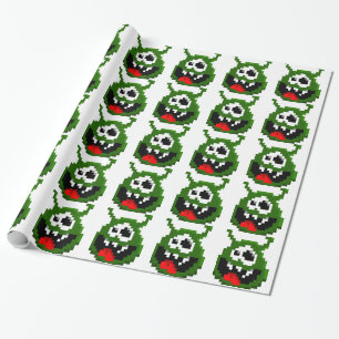 Papier Cadeau Monstre Vert - Pixel Art