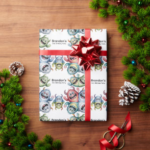 Papier Cadeau Monstres colorés 3e. Fête d'anniversaire
