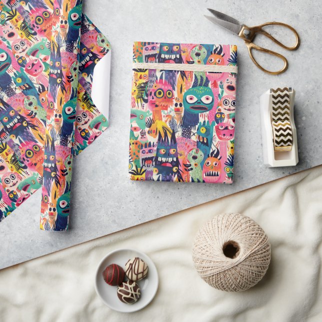 Papier Cadeau Monstres psychédéliques colorés (Artisanat)