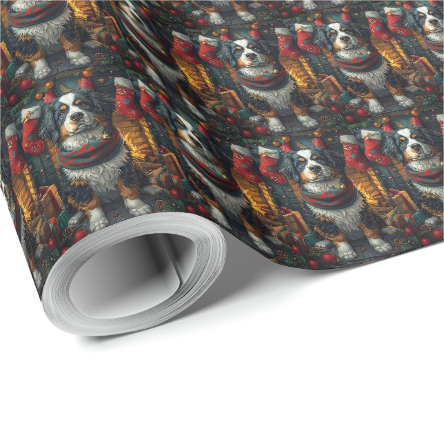 Papier Cadeau Montagne des Bernese avec Cheminée de Cadeaux de N (Coin rond)
