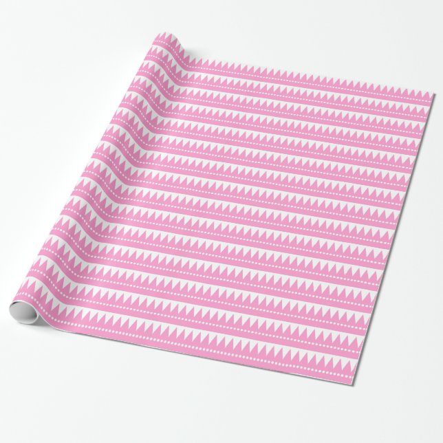 Papier Cadeau Montagnes Aztèques - Rose sur Blanc (Déroulé)