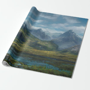Papier Cadeau Montagnes pâturage de l'herbe de rivière