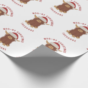 Papier Cadeau Moo-ry Noël mignon shaggy Vache des Highlands Père