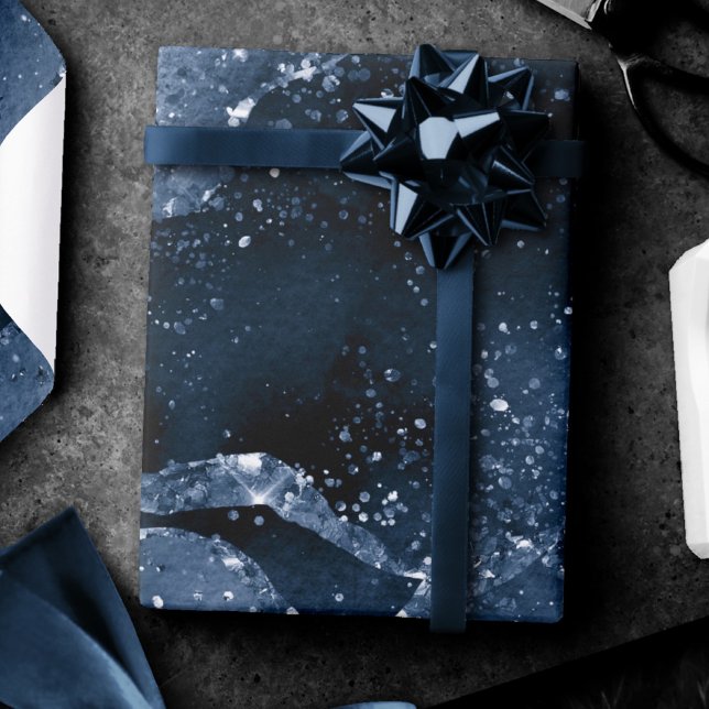 Papier Cadeau Moody Agate | Marine Denim Steel Blue Faux Parties (Créateur téléchargé)