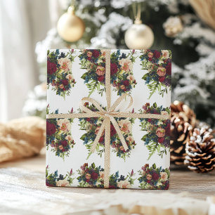 Papier Cadeau Moody Floral Bourgogne Mariage