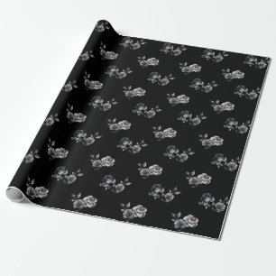Papier Cadeau Moody rose Abstrait motif floral noir