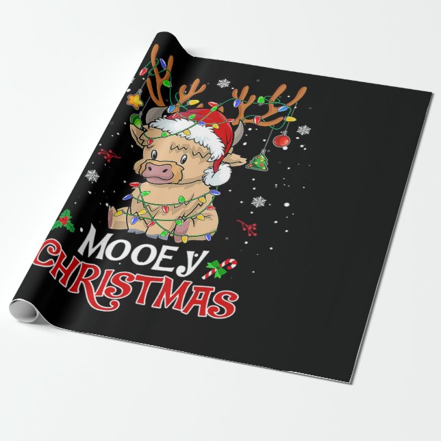 Papier Cadeau Mooey Highland Vache Noël (Déroulé)