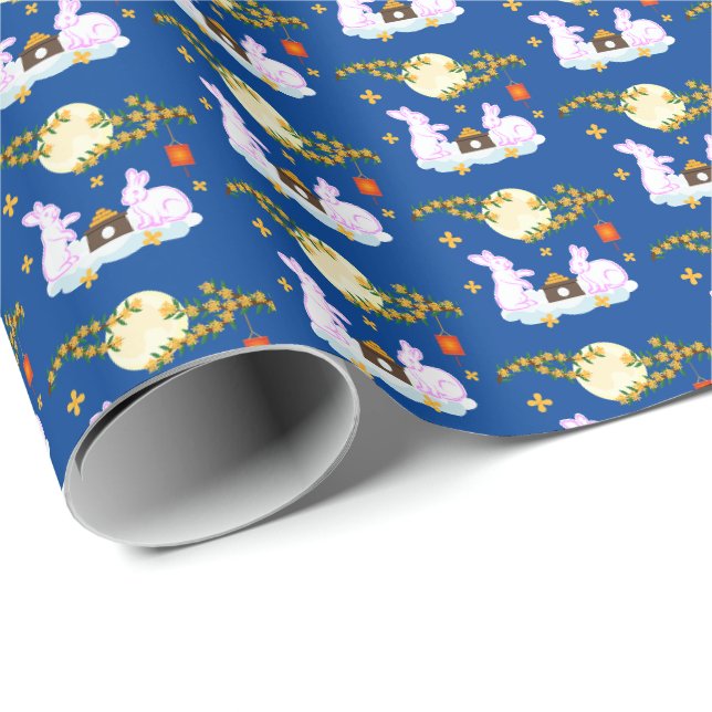 Papier Cadeau Moon Rabbit Mooncake Osmanthus (Coin rond)
