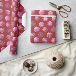 Papier Cadeau Mooncakes rose et rouge