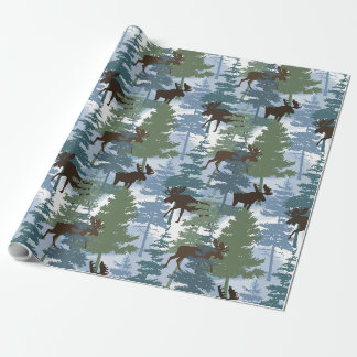 Papier Cadeau Moose de la forêt d'hiver