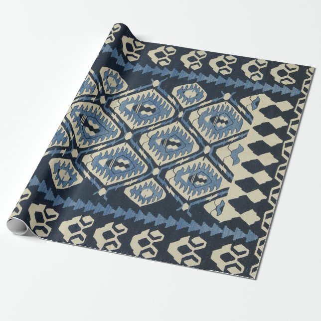 Papier Cadeau Moquette orientale turque Perse bleu (Déroulé)
