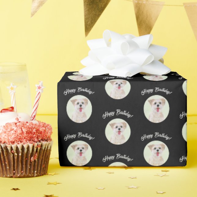 Papier Cadeau Morkie Black Wrapping Papier Images rondes (Fête d'anniversaire)