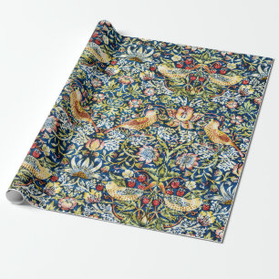 Papier Cadeau Morris Strawberry Thief Jaune Ivoire Ardoise Bleu