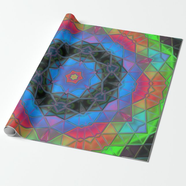Papier Cadeau Mosaic Kaleidoscope Fleur arc en ciel (Déroulé)
