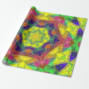 Papier Cadeau Mosaic Mandala Fleur Jaune Bleu et Vert