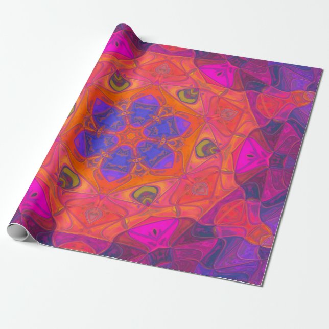 Papier Cadeau Mosaic Mandala Fleur orange violet et rose (Déroulé)