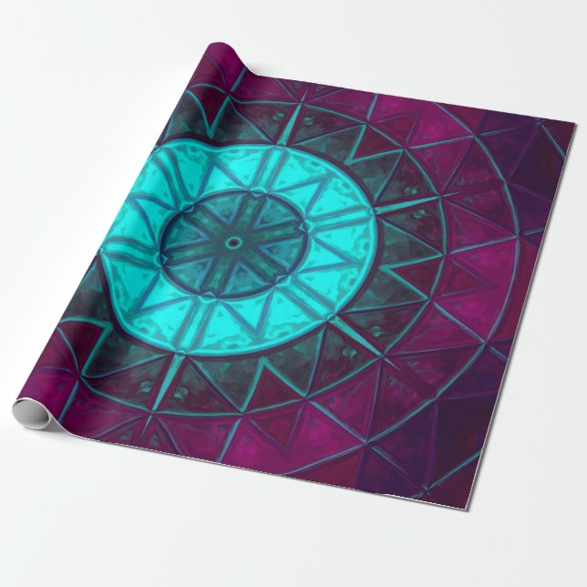 Papier Cadeau Mosaic Mandala Flower bleu et violet (Déroulé)