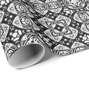 Papier Cadeau Mosaïque arabesque Motif Carrelage noir et blanc