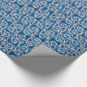Papier Cadeau Mosaïque bleue et argentée de remous de Magen
