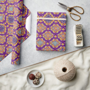 Papier Cadeau Mosaïque marocaine boho fleurs d'or géométrique vi