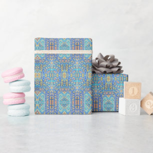 Papier Cadeau Mosaïque marocaine multicolore or bleu turquoise