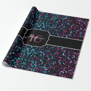 Papier Cadeau Mosaïque rose et bleue brillante Douce 16