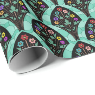 Papier Cadeau Mosaïque vintage de fan de fleur d'art déco