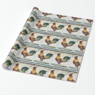 PAPIER CADEAU MOSAÏQUES ROMAINES ANTIQUE / ROOSTERS