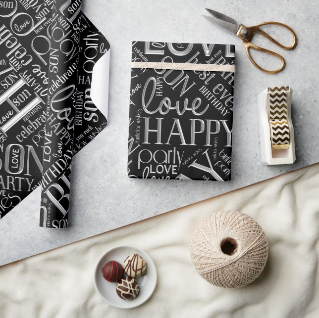 Papier Cadeau Mot d'anniversaire Cloud Son argent ID272 (Artisanat)