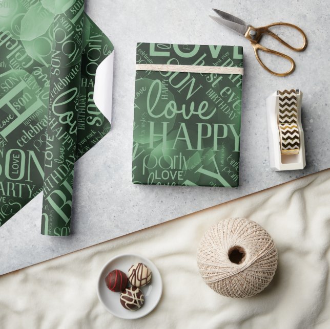 Papier Cadeau Mot d'anniversaire Cloud Son vert ID272 (Artisanat)