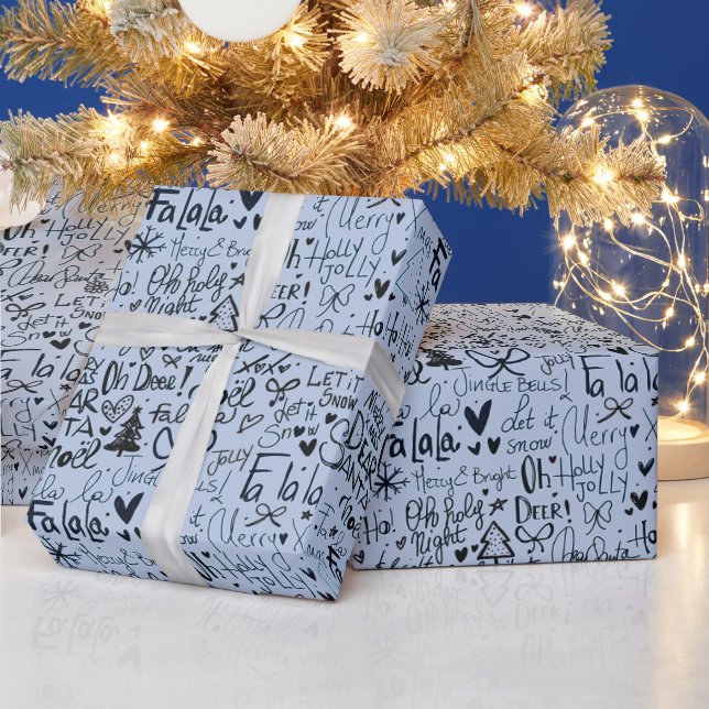 Papier Cadeau Mot de vacances moderne Art bleu Noël (Vacances)