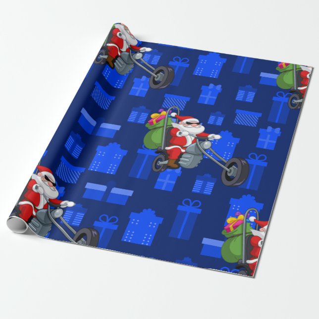 Papier Cadeau motard de xmas santa claus (Déroulé)