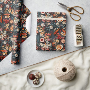 Papier Cadeau Moth rétro et modèle floral de libellule