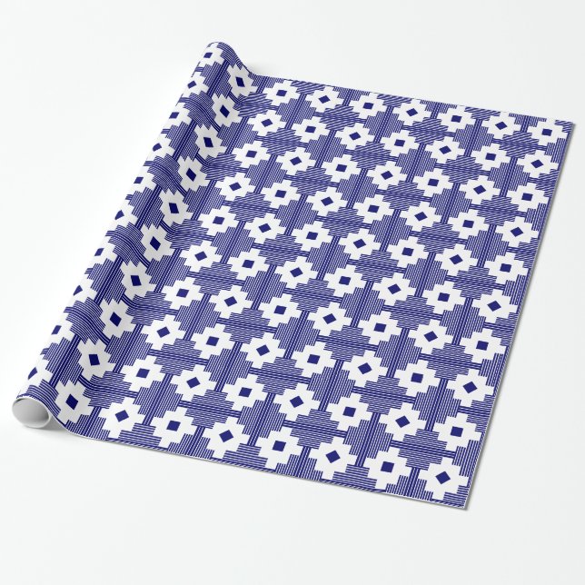 Papier Cadeau Motif 061214 - Marine profonde avec blanc (Déroulé)